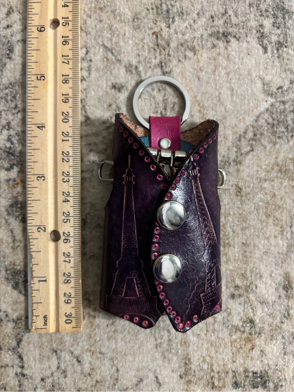 Source Unknown Purple and Pink Eiffel Tower Leather Key Case